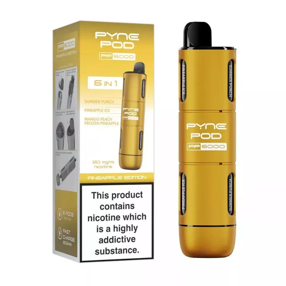 🔥 Pyne Pod 6-in-1 PP6000 Disposable Vape – 20mg Nic Salt | 6000 Puffs | UK Stock 🇬🇧