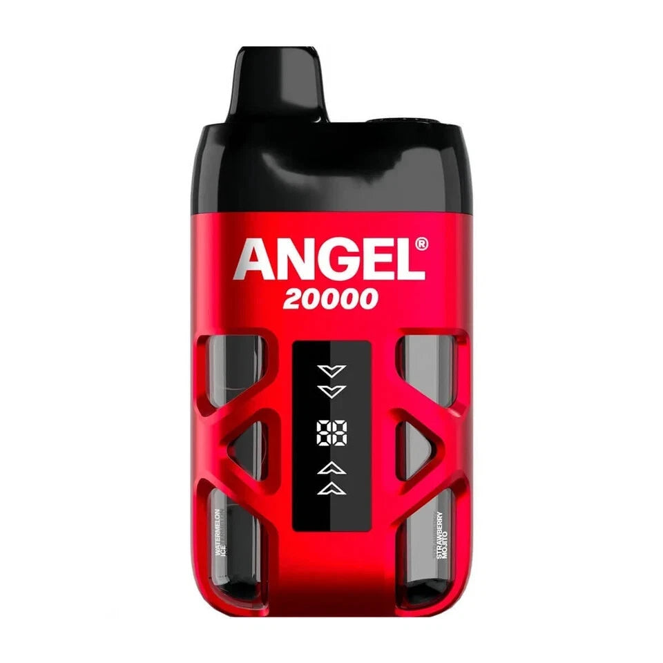 Red and black electronic device with 'ANGEL' branding on a white background