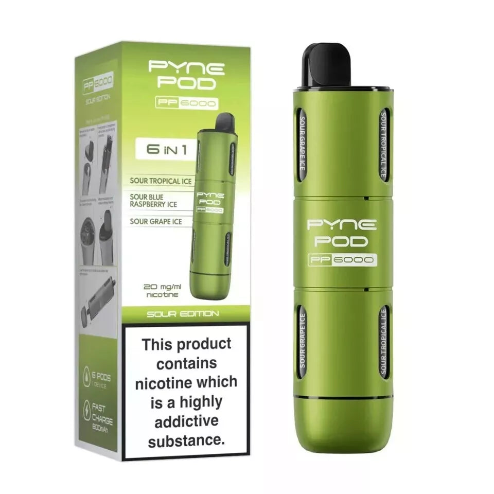 🔥 Pyne Pod 6-in-1 PP6000 Disposable Vape – 20mg Nic Salt | 6000 Puffs | UK Stock 🇬🇧