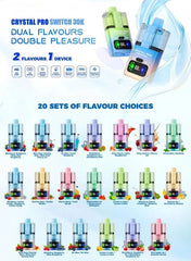 Vape device with flavor options on a blue background