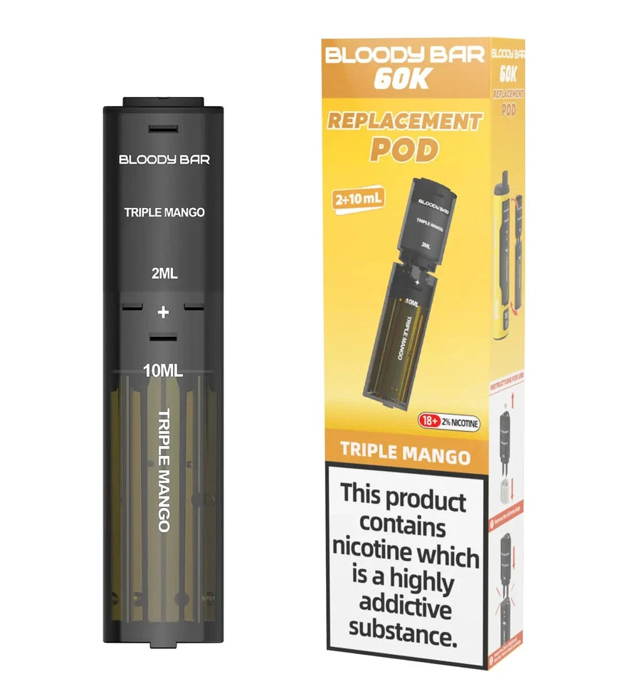 Vape replacement pod with packaging on a white background