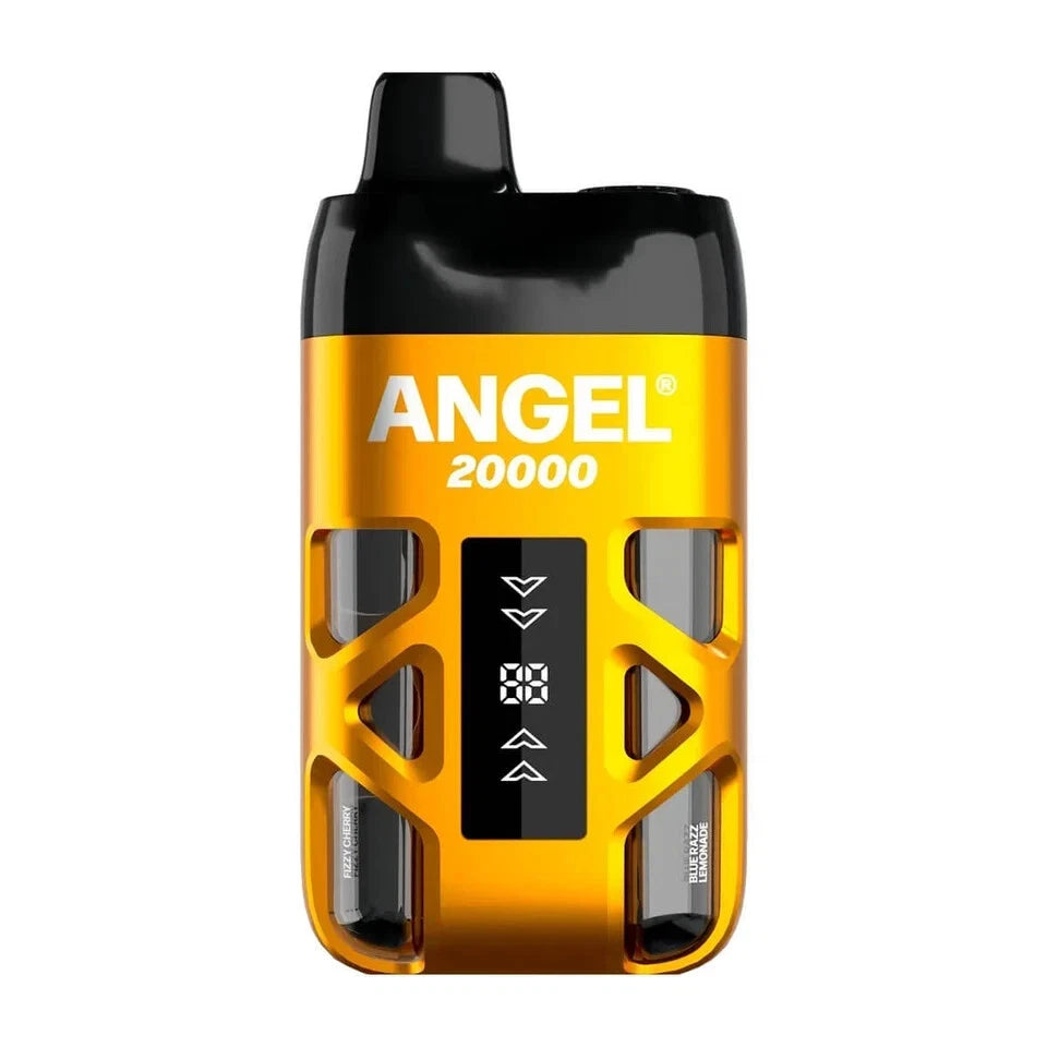 Yellow and black electronic device with 'ANGEL' branding on a white background