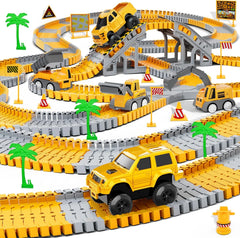 253 PCS Construction Race Track Toy Set with Cars & Trucks – Flexible DIY Track STEM Toy for Kids (Ages 3–8)