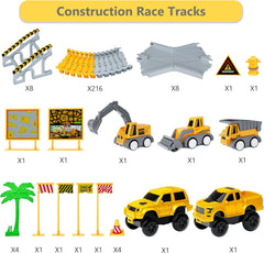 253 PCS Construction Race Track Toy Set with Cars & Trucks – Flexible DIY Track STEM Toy for Kids (Ages 3–8)