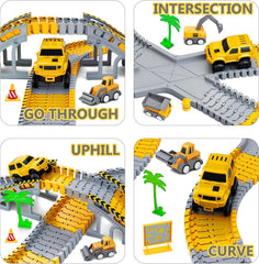 253 PCS Construction Race Track Toy Set with Cars & Trucks – Flexible DIY Track STEM Toy for Kids (Ages 3–8)
