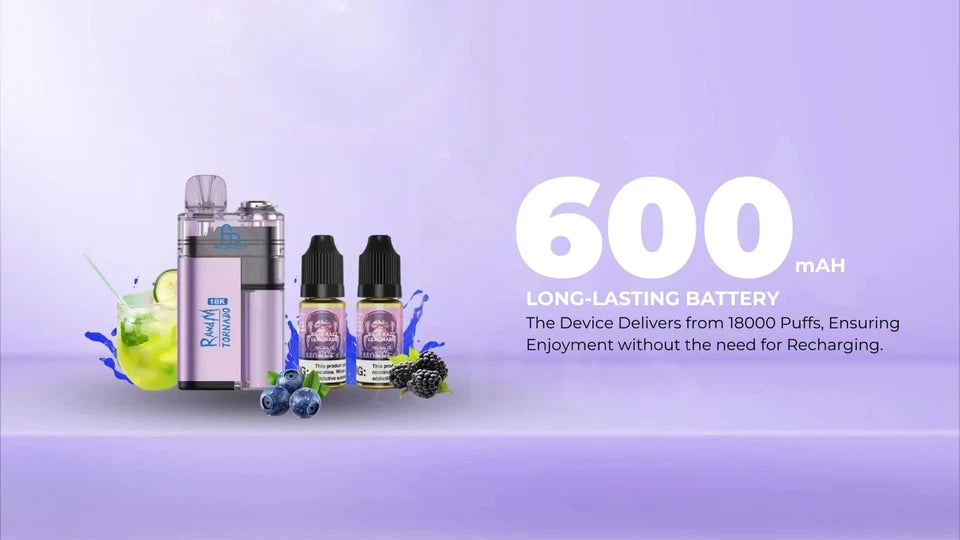 Replaceable pod vape – RandM Fumot Tornado 18000 with 20mg nic salt.