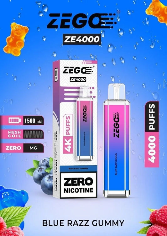ZEGO ZE 4000 Disposable Vape 0-ZERO NICOTINE NO-NICOTINE ELUX 3500🔞 CRSTAL PRO.