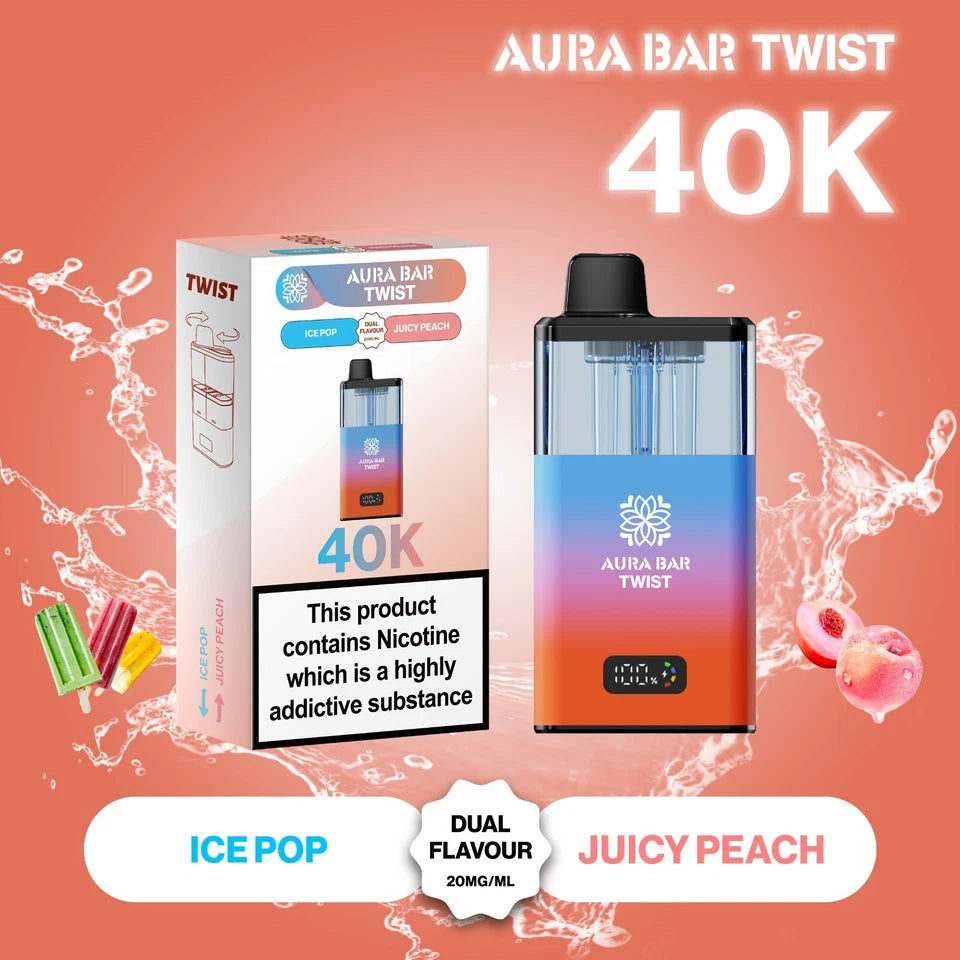 Aura Bar Twist 40K Vape Kit | Dual Flavour | 20mg | LED Display | Refillable