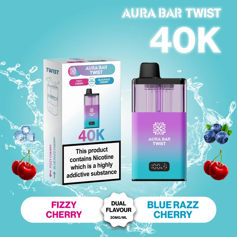 Aura Bar Twist 40K Vape Kit | Dual Flavour | 20mg | LED Display | Refillable