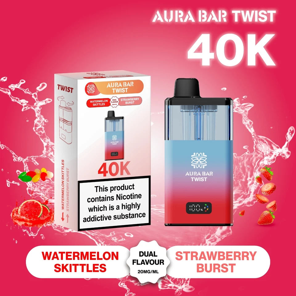 Aura Bar Twist 40K Vape Kit | Dual Flavour | 20mg | LED Display | Refillable