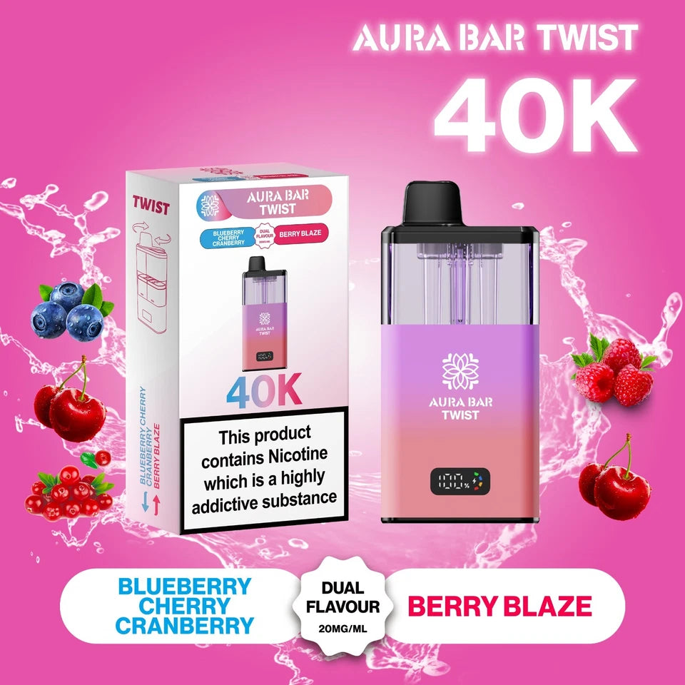 Aura Bar Twist 40K Vape Kit | Dual Flavour | 20mg | LED Display | Refillable