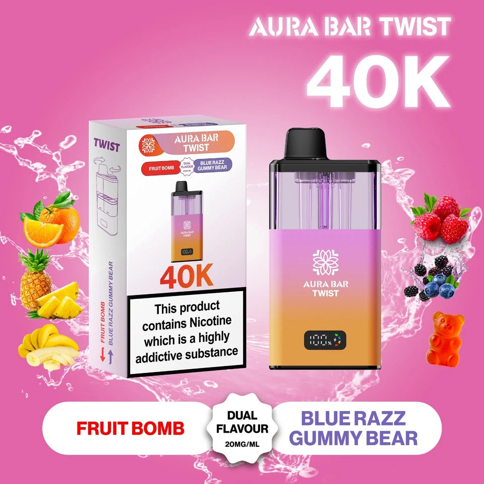 Aura Bar Twist 40K Vape Kit | Dual Flavour | 20mg | LED Display | Refillable