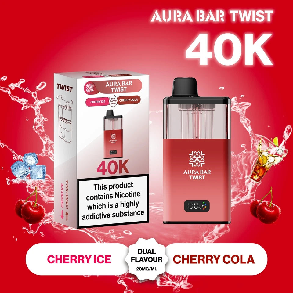 Aura Bar Twist 40K Vape Kit | Dual Flavour | 20mg | LED Display | Refillable