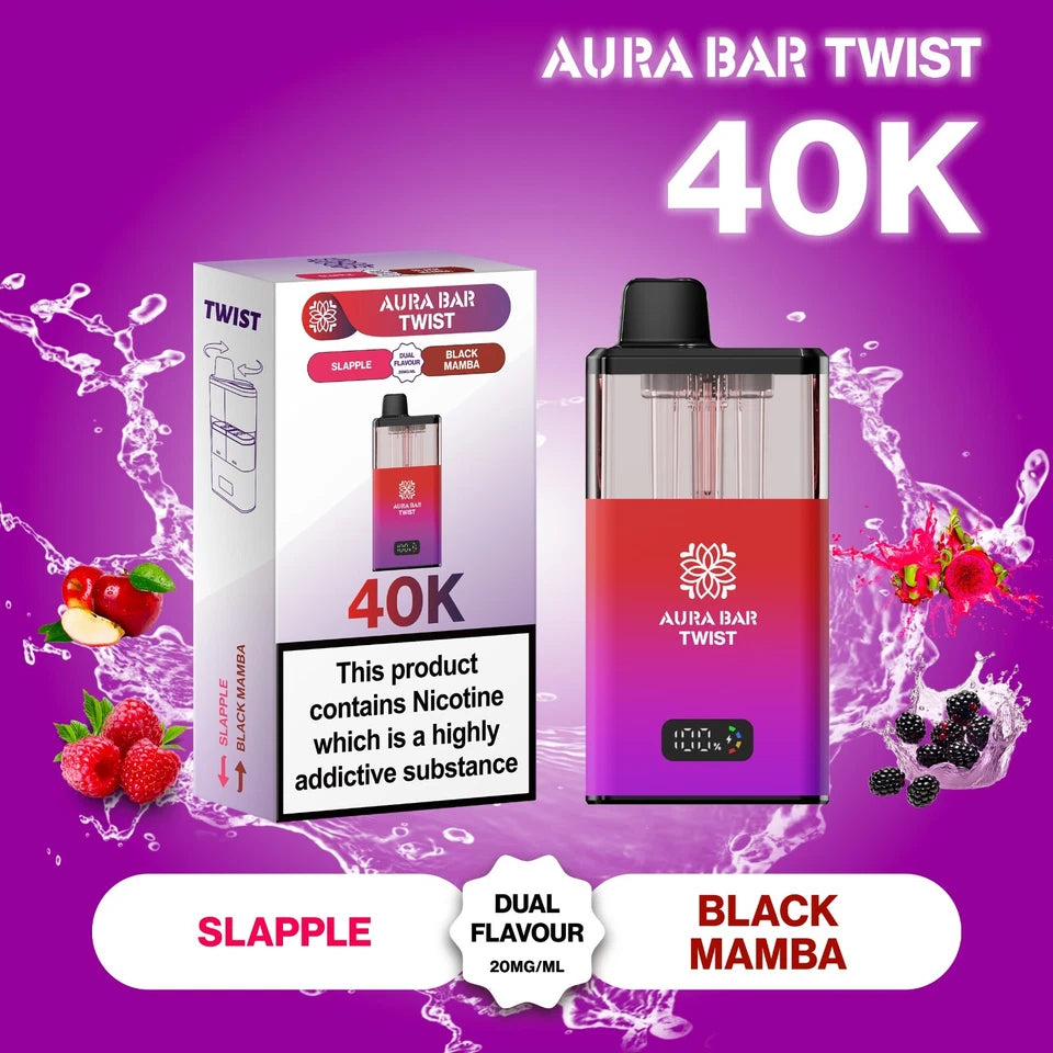 Aura Bar Twist 40K Vape Kit | Dual Flavour | 20mg | LED Display | Refillable
