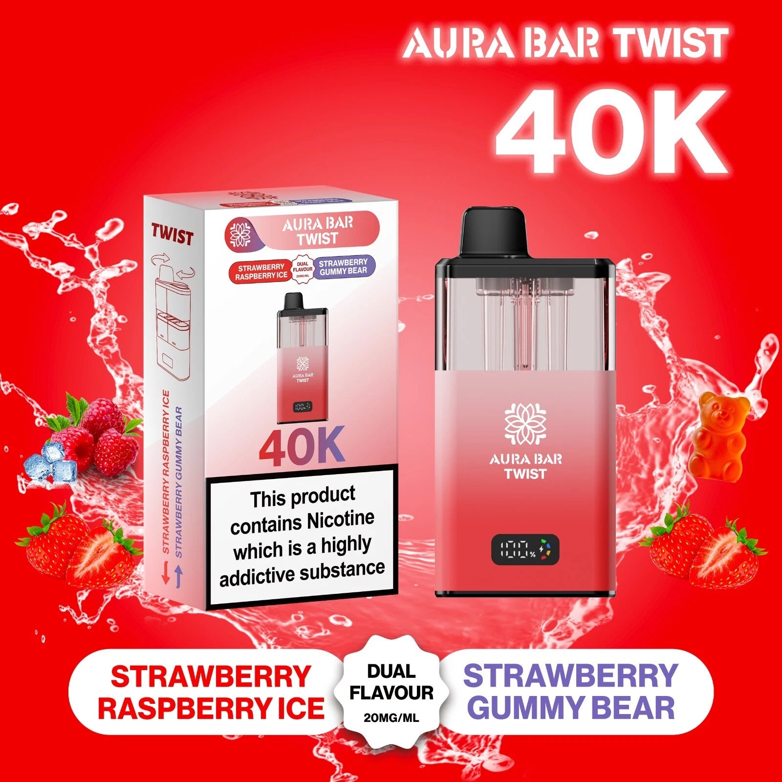 Aura Bar Twist 40K Vape Kit | Dual Flavour | 20mg | LED Display | Refillable