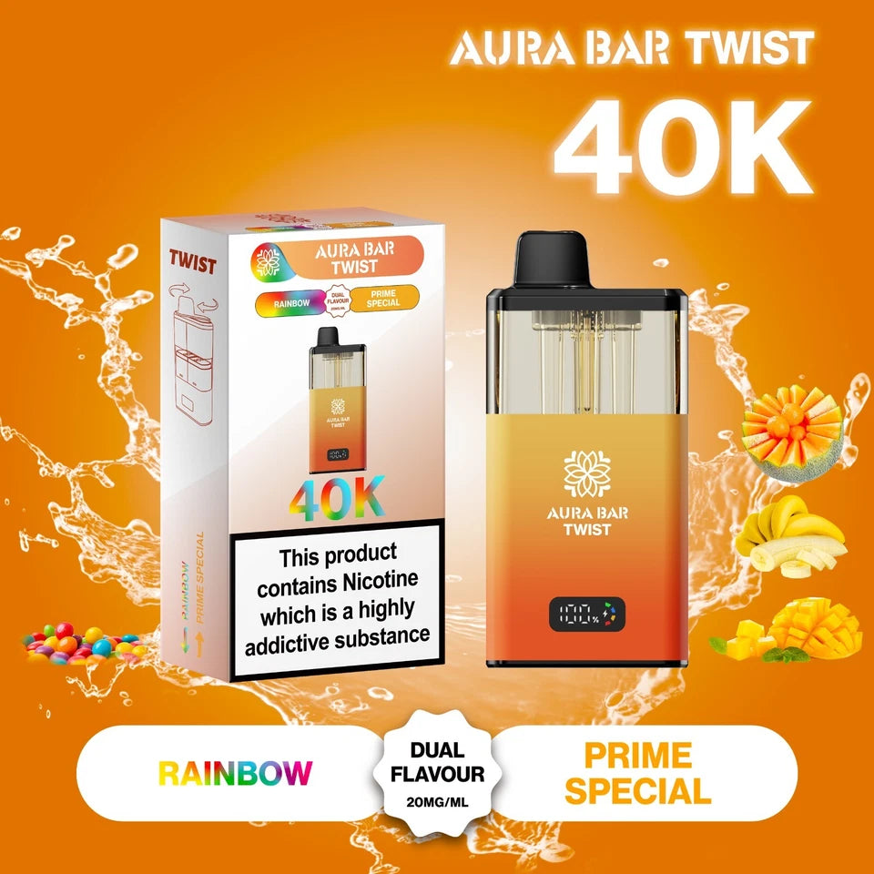 Aura Bar Twist 40K Vape Kit | Dual Flavour | 20mg | LED Display | Refillable