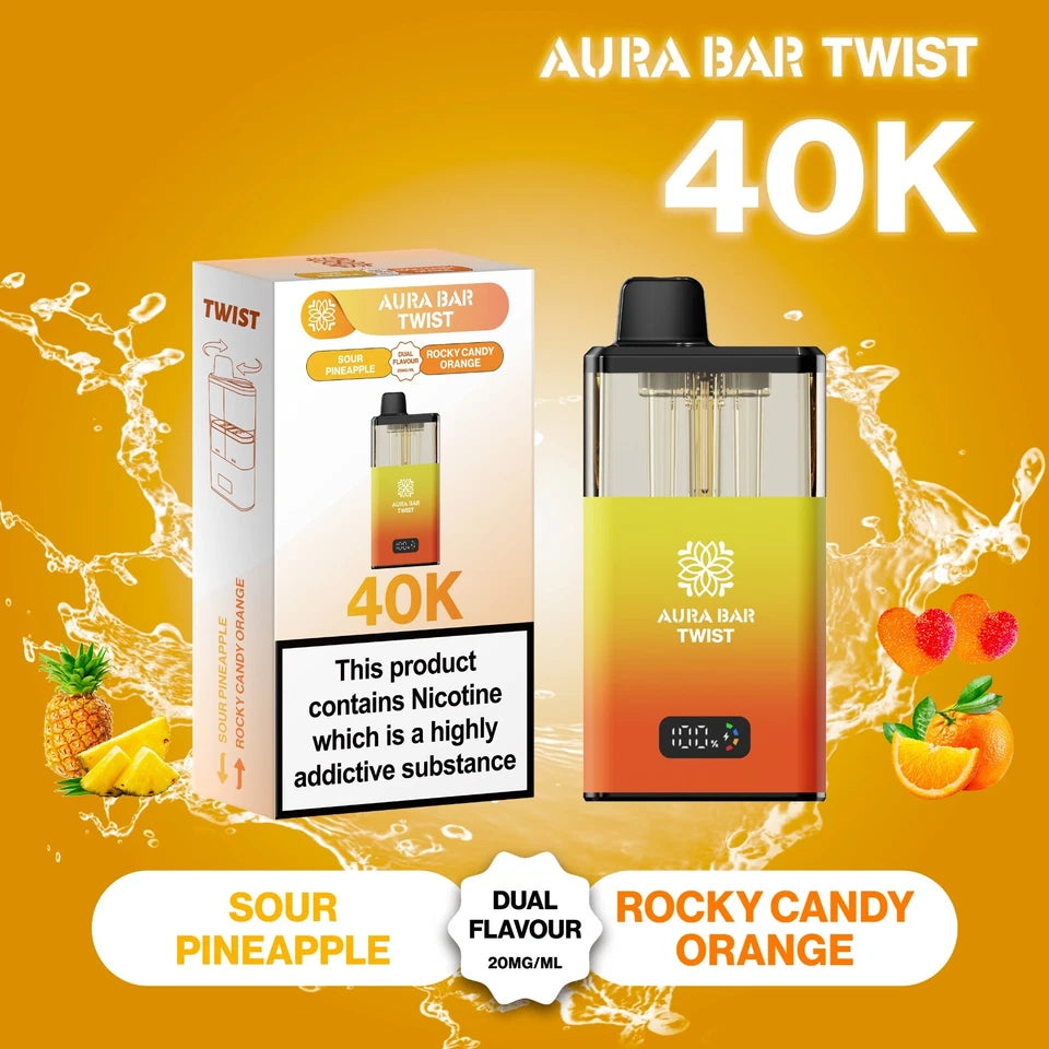 Aura Bar Twist 40K Vape Kit | Dual Flavour | 20mg | LED Display | Refillable