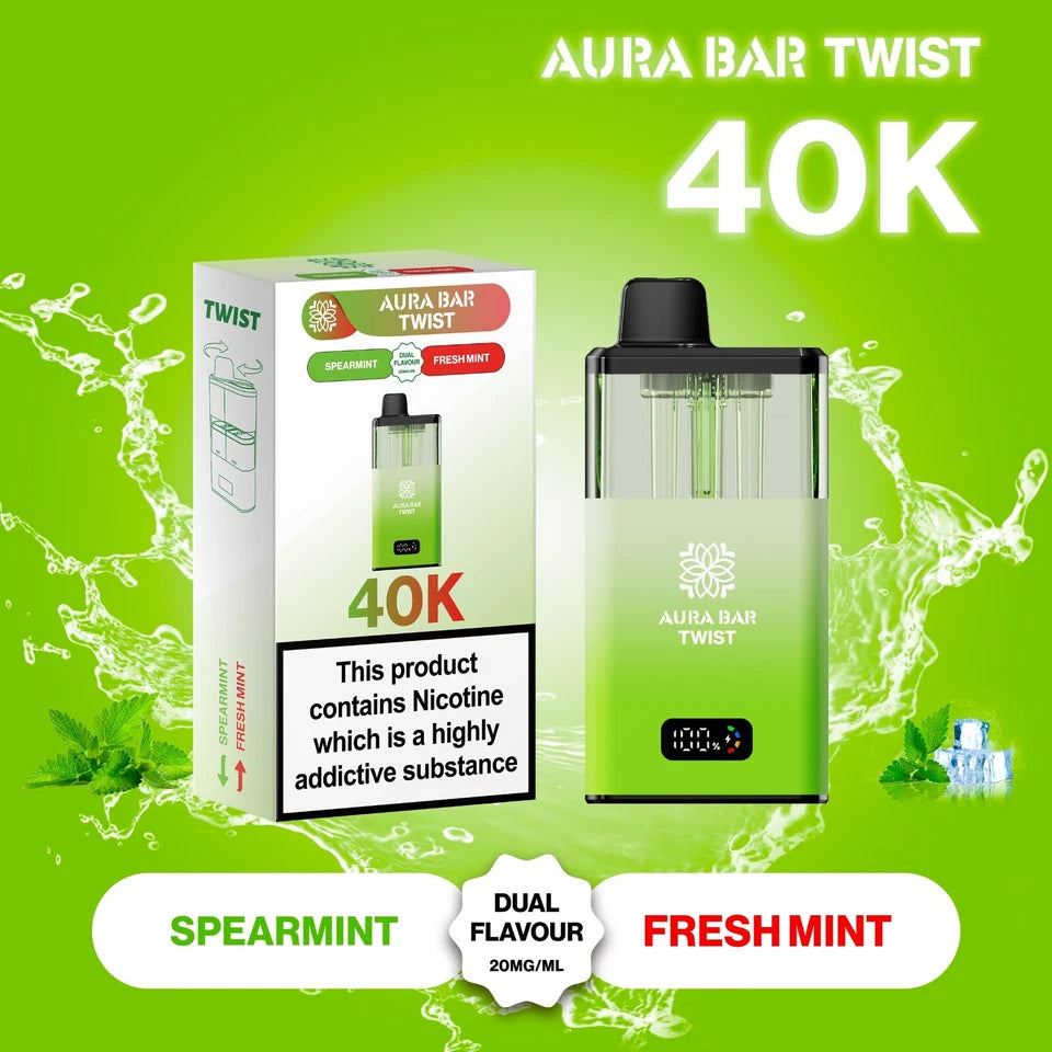Aura Bar Twist 40K Vape Kit | Dual Flavour | 20mg | LED Display | Refillable