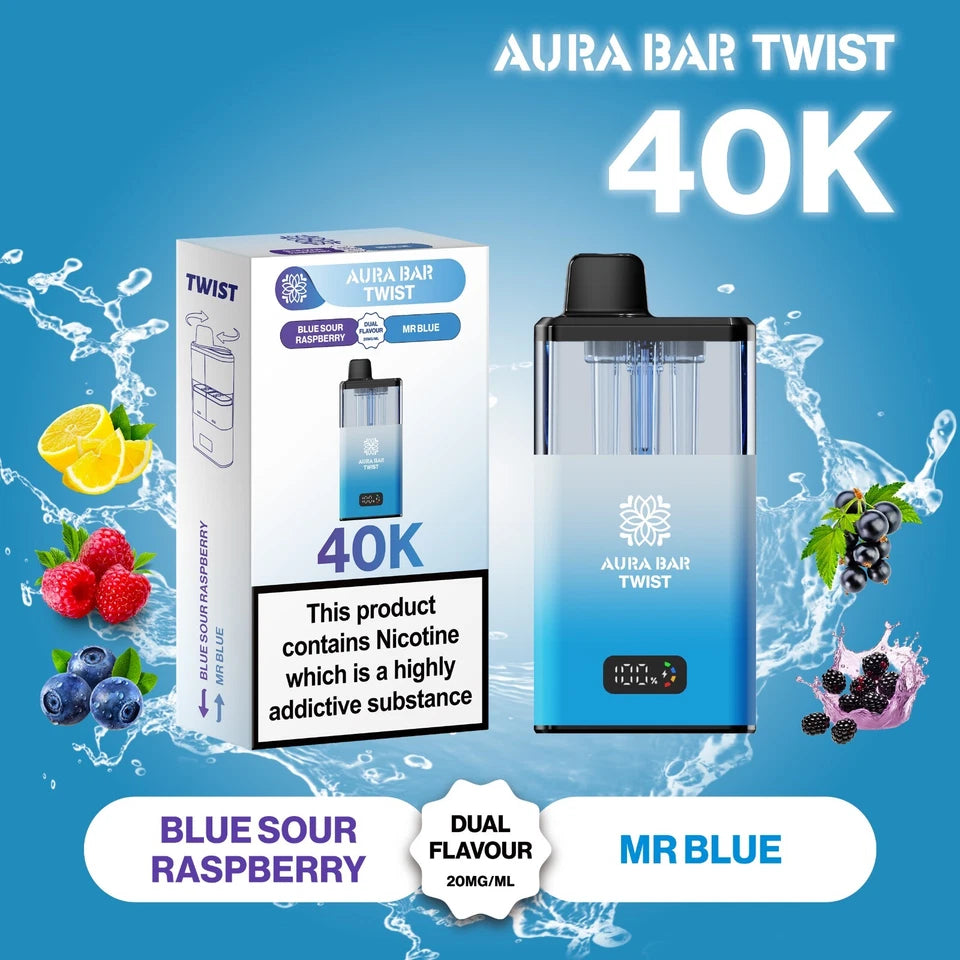 Aura Bar Twist 40K Vape Kit | Dual Flavour | 20mg | LED Display | Refillable