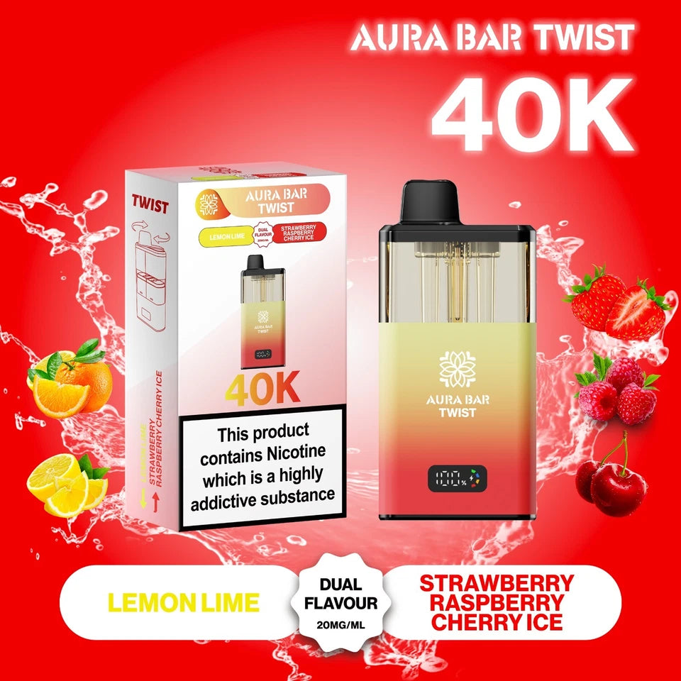 Aura Bar Twist 40K Vape Kit | Dual Flavour | 20mg | LED Display | Refillable