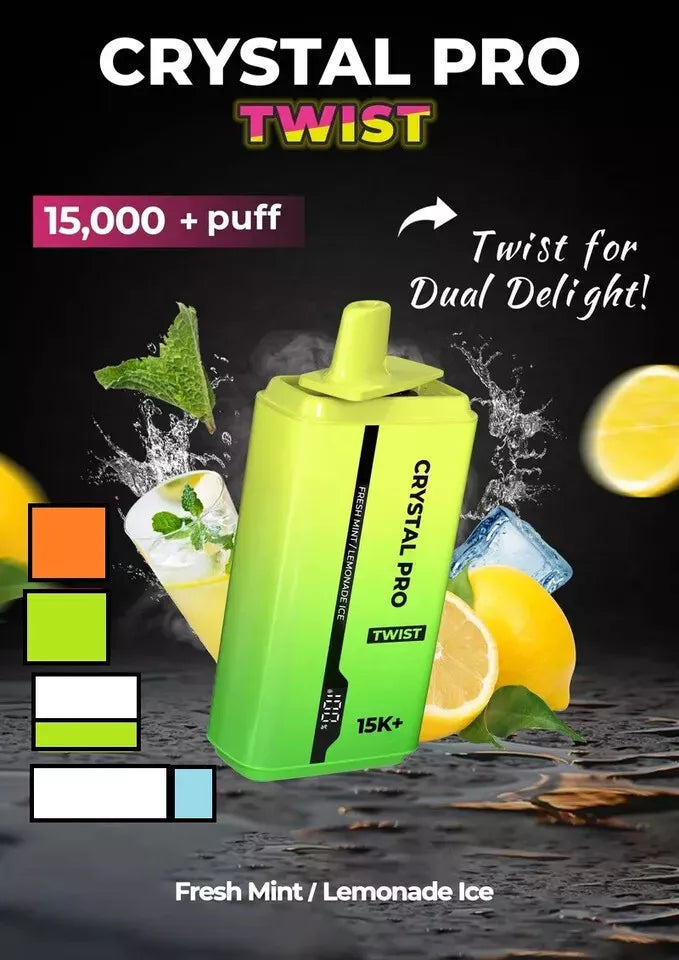 🌬️ Crystal Pro Twist 15000 Puffs Disposable Vape – 0mg Nicotine | Zero Nic | Rechargeable | Hayati & Crystal Max Alternative | UK Stock