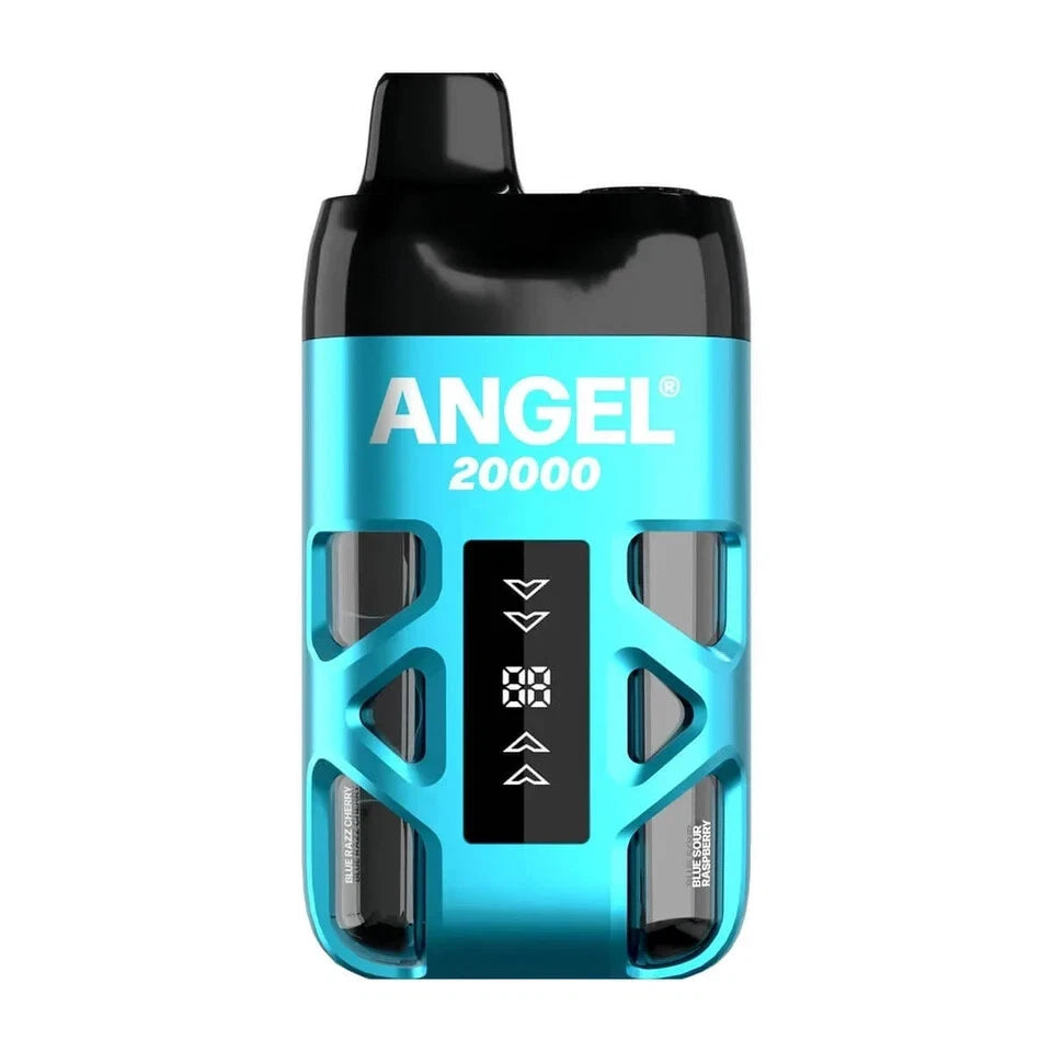 Blue and black electronic device with 'ANGEL' branding on a white background