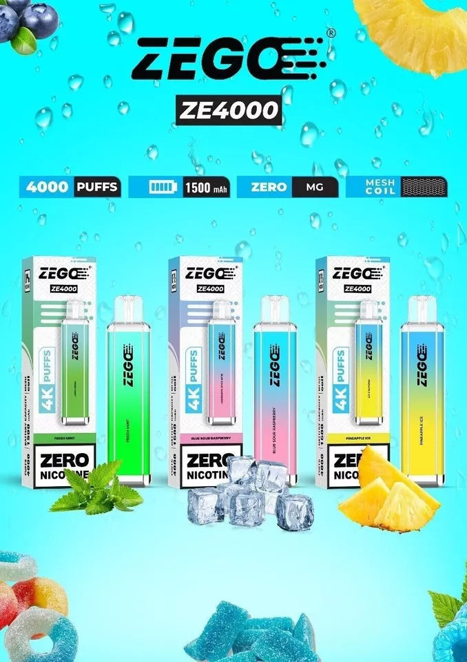 ZEGO ZE 4000 Zero Nicotine 0mg Vape – Smooth & Safe Inhale